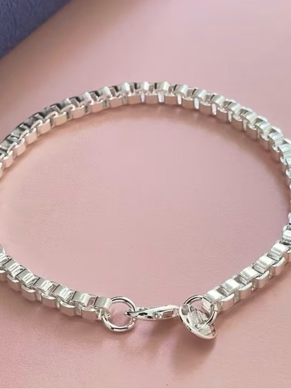 925 Silver Plated Box Chain Bracelet - Silver